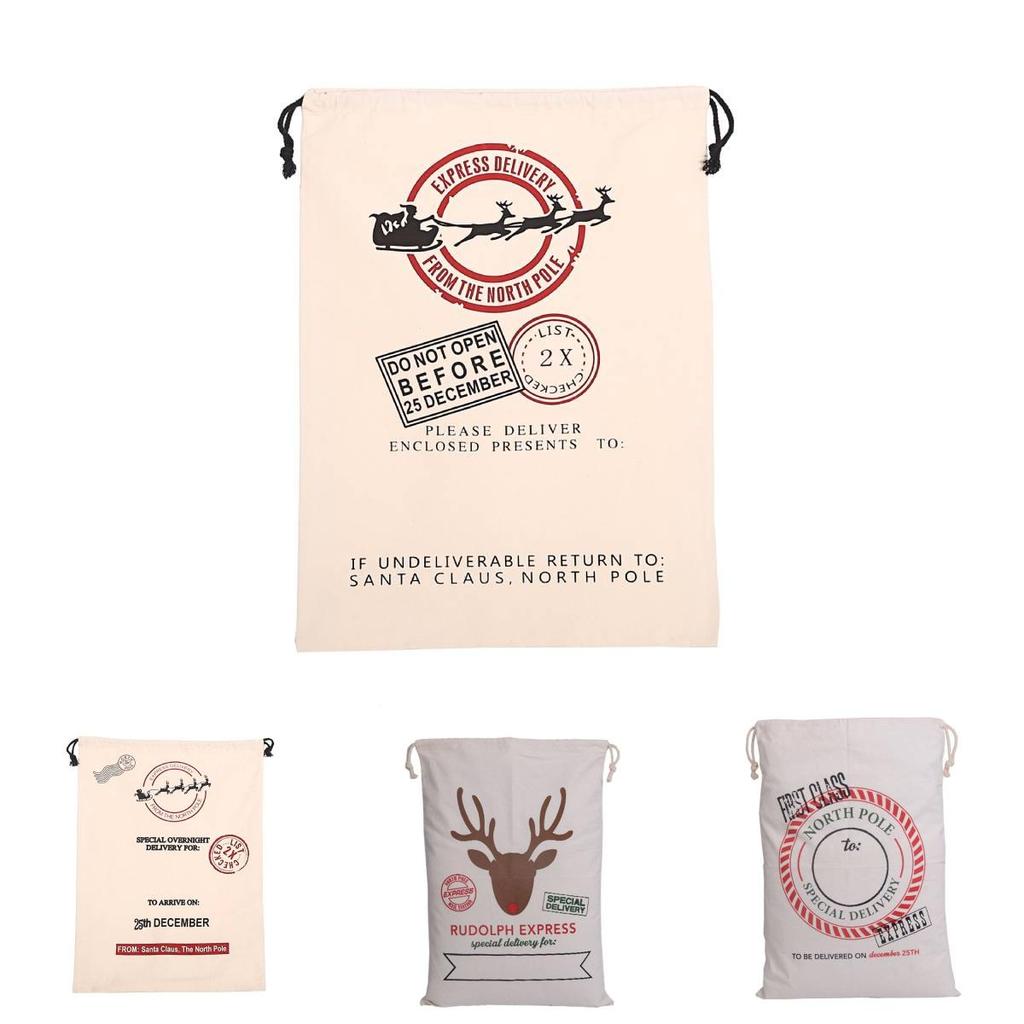 Festive Canvas Gift Bag With Reinforced Drawstring For Holiday Gift Wrap