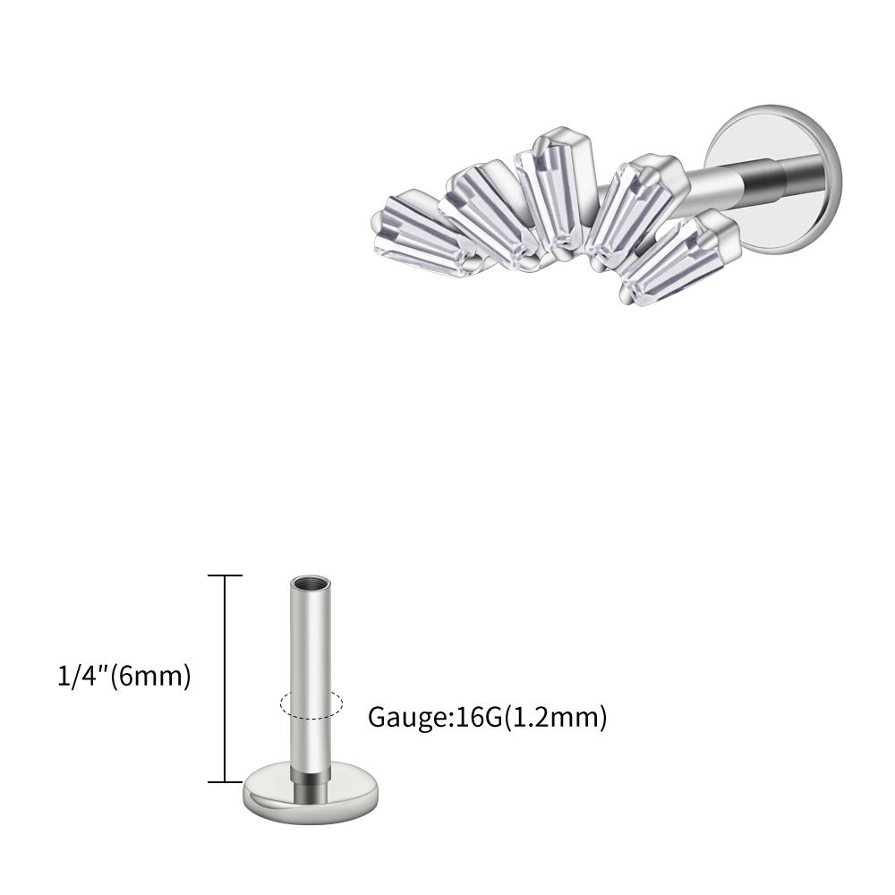 Правый Большой ASTM F136 Титан 16G Багет Кластерный Цирконий Лабрет Штифт Трапеция Хрящ Уха Мочка Уха Пирсинг