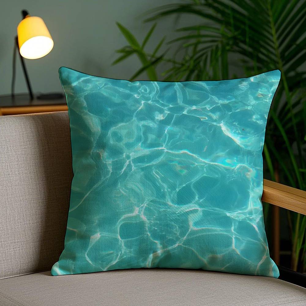 Blue Green Ocean Print Pattern Pillow Case Anti-dustmite Pillowcase Invisible Zipper Silky Short Plush Sofa Cushion Cover