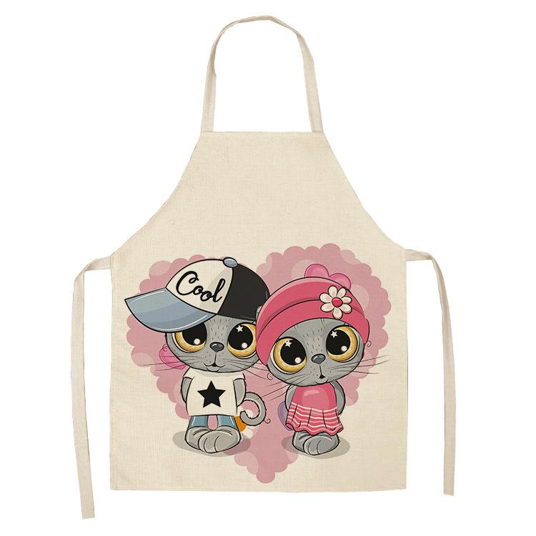 Детские фартуки с принтом кота и животного, женские льняные кухонные фартуки без рукавов, устойчивые к пятнам, инструменты для домашней кулинарии, выпечки, чистящие средства, нагрудник