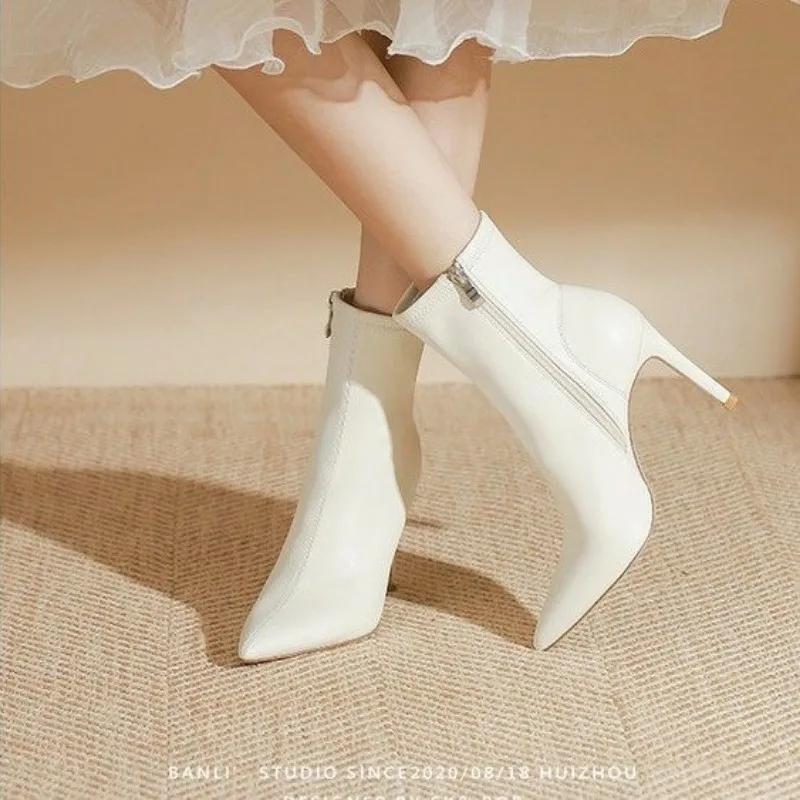 2024 Осень Женские Ботильоны Сексуальные Туфли-лодочки с острым носком на высоком каблуке Модные Ботильоны-Челси Для Похудения Женские Туфли На Шпильках