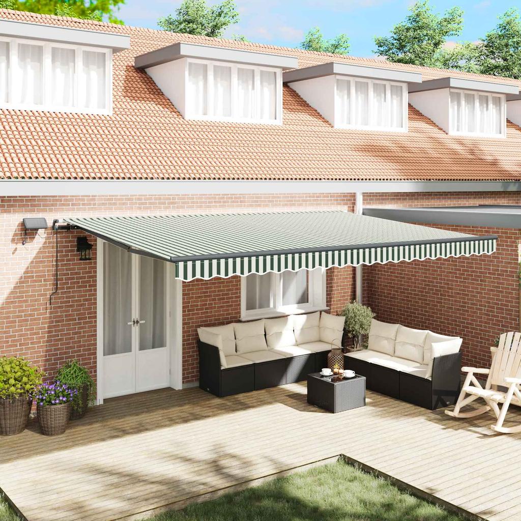 Retractable Awning Green and White 500 x 300 cm
