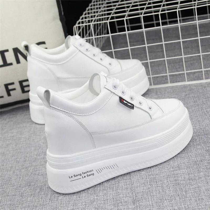 Casual Platform Trainers White Shoes Woman Height Increasing Shoes 10CM Heels Spring Autumn Wedges Breathable Women Sneakers Plus Size