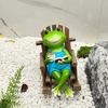 Rocking Chair Frog Figurine Resin Reading Cartoon Frog Figurine Sculpture Home Office Desktop Garden Decoration Ornament