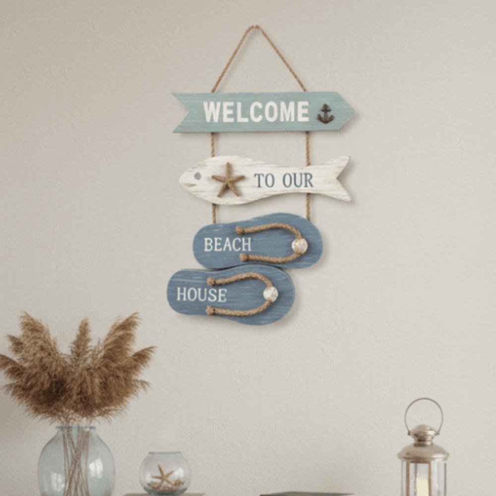 Flip Flop Shape Wooden Wall Hanging Ocean Theme Wall Hanging Pendant Living Room