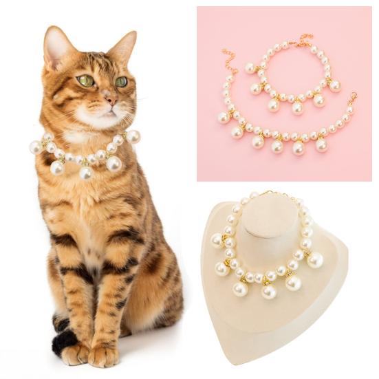 Ожерелье для собаки из искусственного жемчуга, регулируемый ошейник из искусственного жемчуга, ювелирное изделие