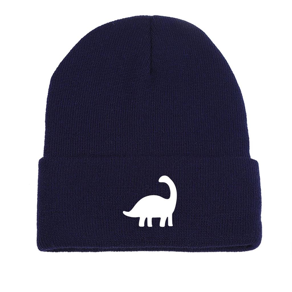 Белая вязаная шапка бини с принтом динозавра, животные шапки-бини, теплая термо унисекс вязаная шапка бини