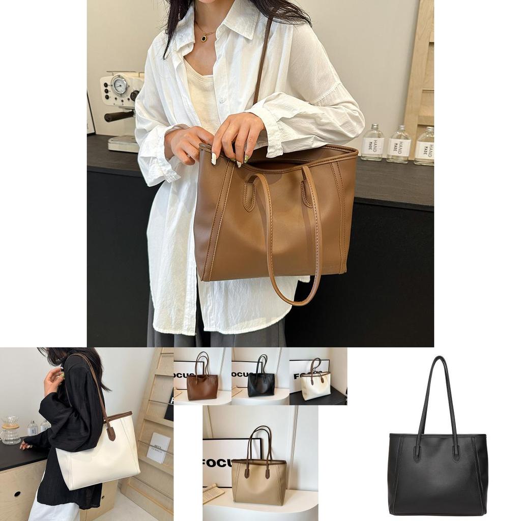 Stylish Retro Large Capacity Tote Bag For Women Ideal For Daily Commuting In White Brown Black And Khaki