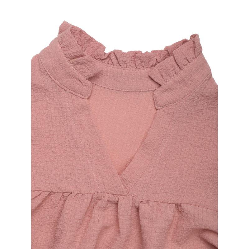 Summer Women's Stand-up Collar Solid Color Ruffled Dress