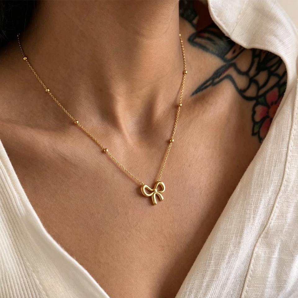 Yupsk Minimalist Korean Fashion Stainless Steel Bowknot Necklace for Women Delicate Bow Tie Charm Choker Necklaces Girls Gift