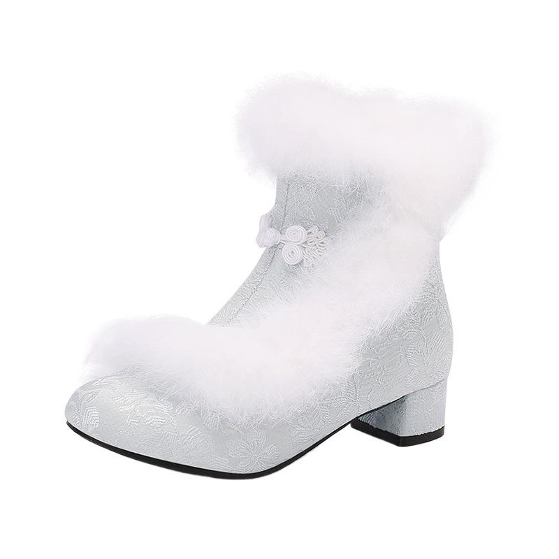 New Short Boots National Style Thick Heel Middle Heel Handicap Girl Student Lolita Female Short Boots Thorn