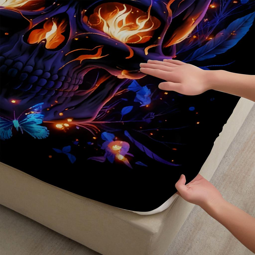 1 шт. Готический фиолетовый простыня на резинке с принтом черепа 100% полиэстер Прочный комплект постельного белья простыня для украшения дома спальни подарок на день рождения