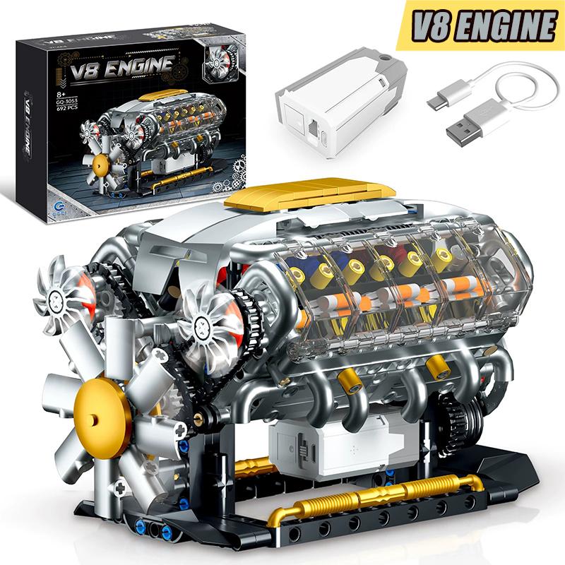 Технические Механические Электрические Строительные Блоки Двигатель V8 Моделирование Двигателя Автомобиля Кирпичи MOC Научно-Образовательные Игрушки Подарок Для Детей и Взрослых