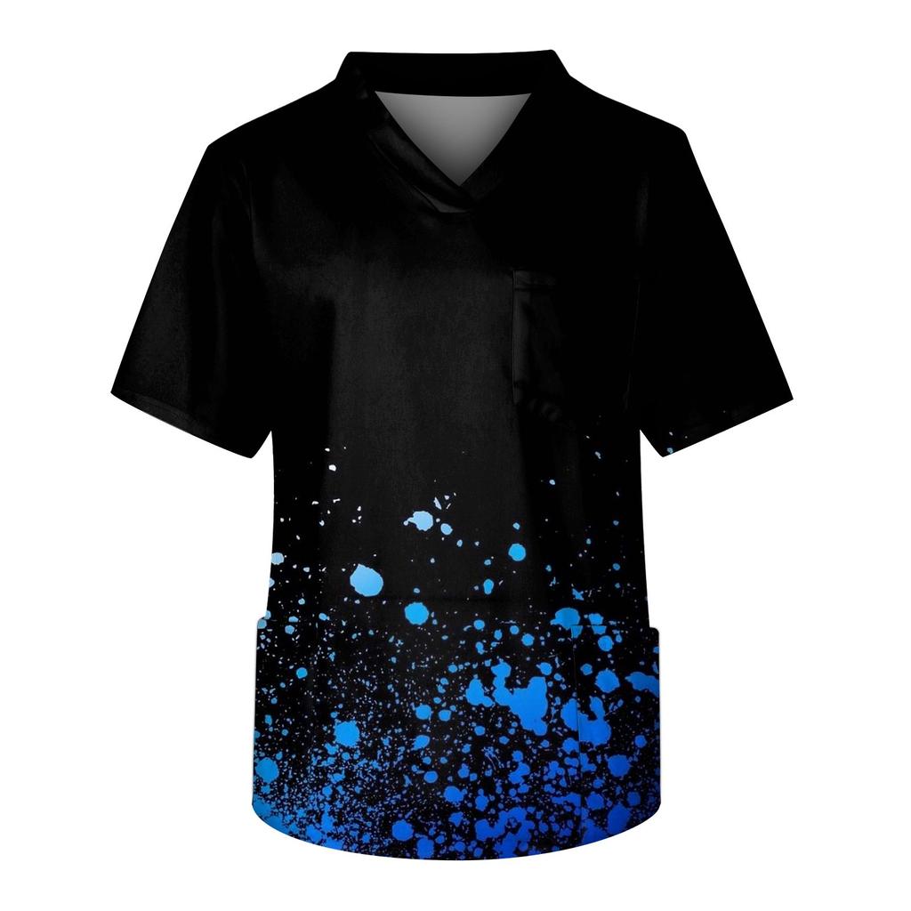 Мужская рабочая блузка с короткими рукавами и v-образным вырезом с принтом, топ с нагрудным карманом