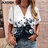 Women's Fashion Casual Summer Spring Print Short Sleeve V-Neck Blouses & Shirts