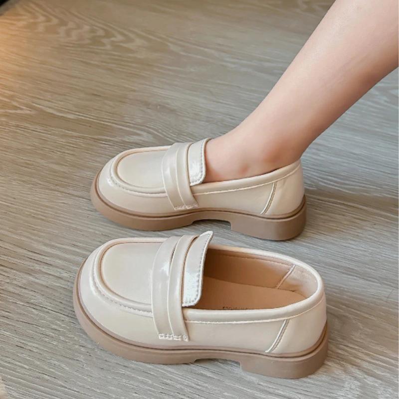 Детская кожаная обувь весна осень мода принцесса обувь для девочек повседневный простой стиль универсальный детский школьный черный лоферы