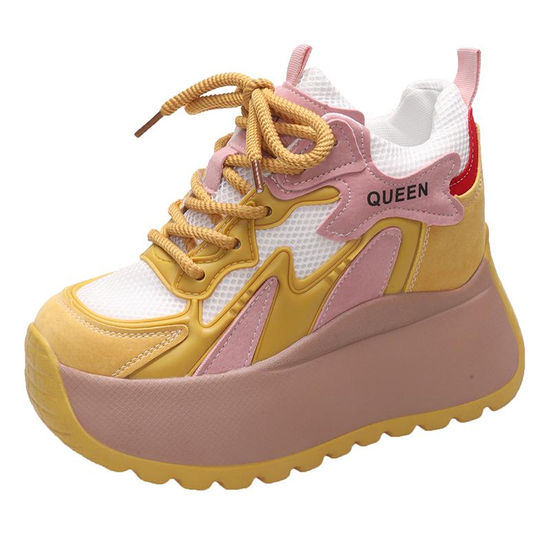 Модные женские кроссовки на высокой платформе 10 см 2024 Новые осенние дышащие массивные повседневные кроссовки для папы Толстая подошва Тренировочные кроссовки Сетчатые кроссовки Женские