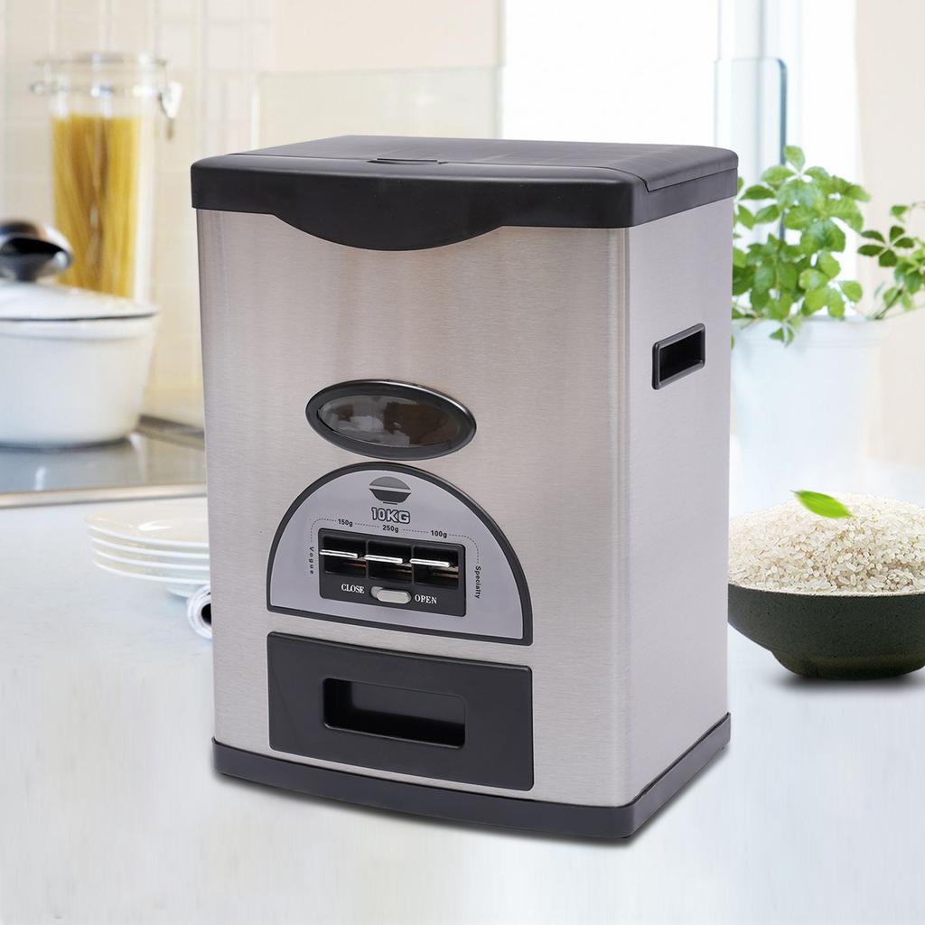 Большой контейнер для хранения риса 10 кг, Автоматический кухонный диспенсер для зерна с мерным стаканом, Герметичное ведро для продуктов для муки, круп
