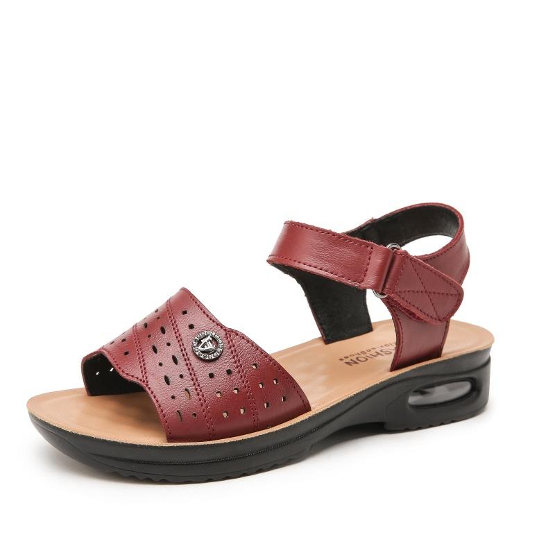 Первый слой коровьей кожи, прохладные тапочки, женские, на липучках, удобные, с плоским дном, кожаные, для женщин среднего возраста, нескользящие, кожаные, для женщин, для беременных