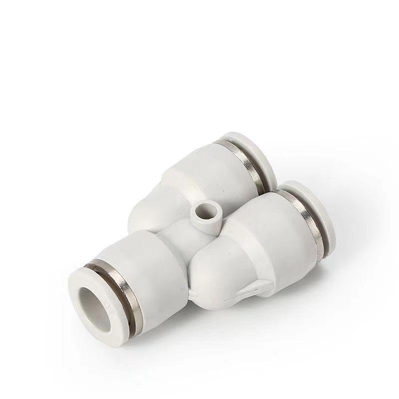 White PV Pneumatic Y-Shaped Air Tube Connector: 4, 6, 8, 10mm Straight-through Quick Plug