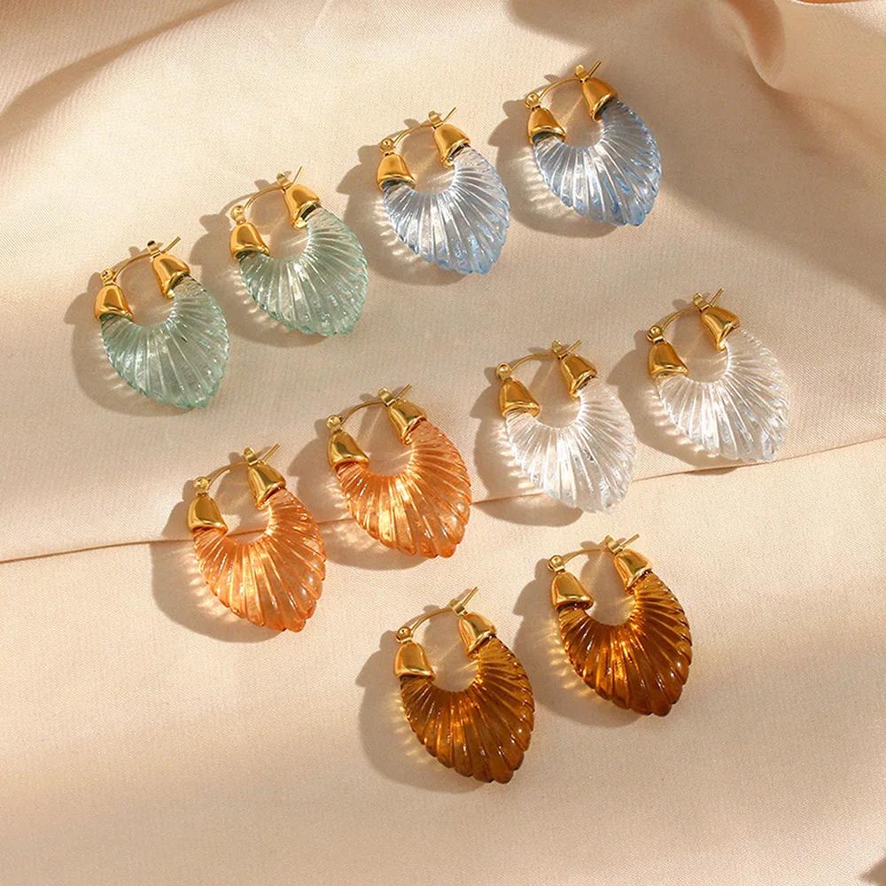 2024 New Big Water Droplet Transparent Resin Drop Earrings for Women Stainless Steel Circle Ear Buckle Statement Jewelry Gifts