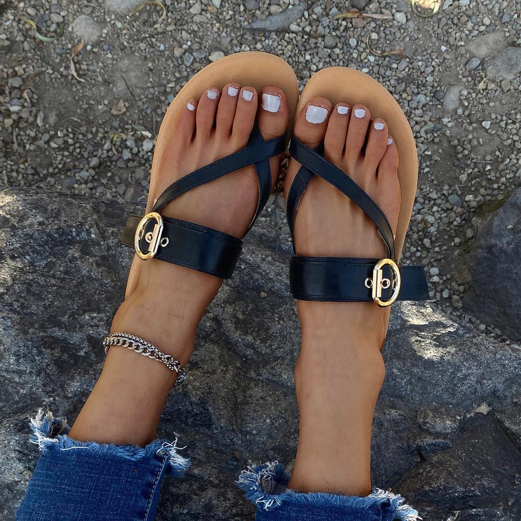 Женские модные повседневные тапочки с кольцом на плоской подошве и уличными шлепанцами