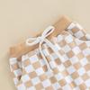 Toddlers Casual Long Pants 6M 12M 18M 24M 3Y Fashion Checkerboard Printed Tie-up Mid-waist Trousers with Pockets