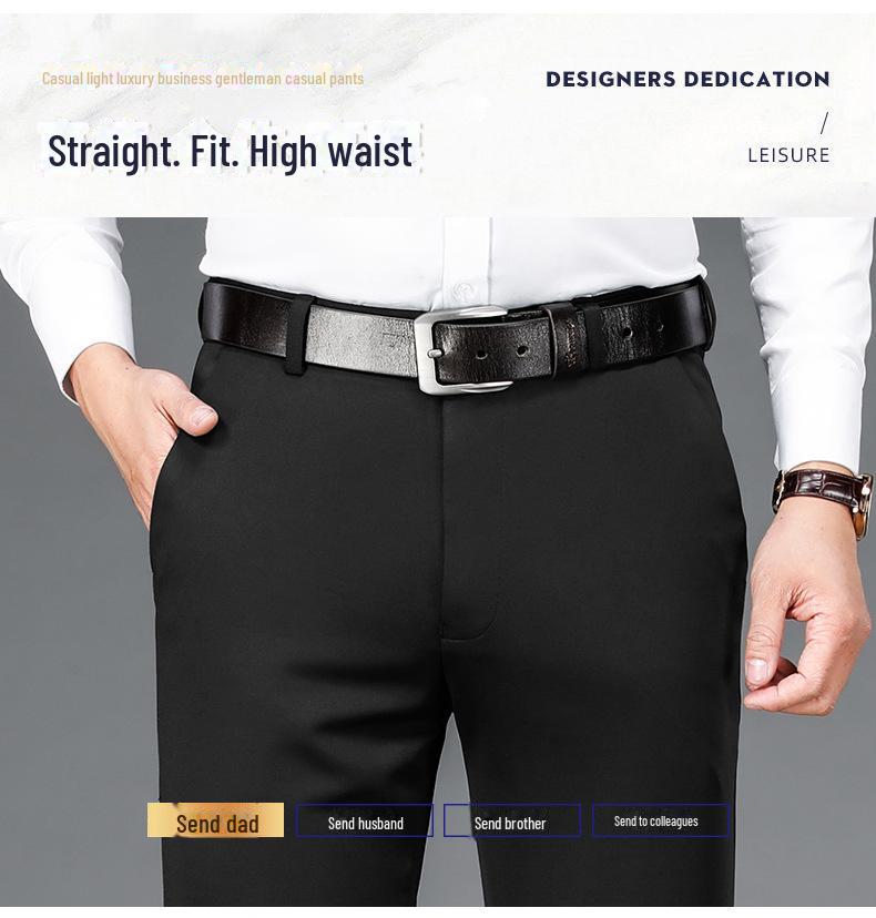 Men's Autumn/Winter Casual Business Trousers: Solid Color, Elastic Waist, Non-Iron, Anti-Wrinkle, Straight Fit.