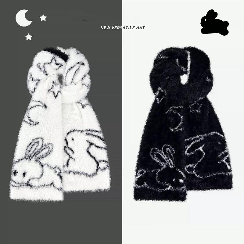 Meier Double-sided guitar cat plush scarf, women's autumn and winter warmth, thickened imitation mink hair, versatile neck protector