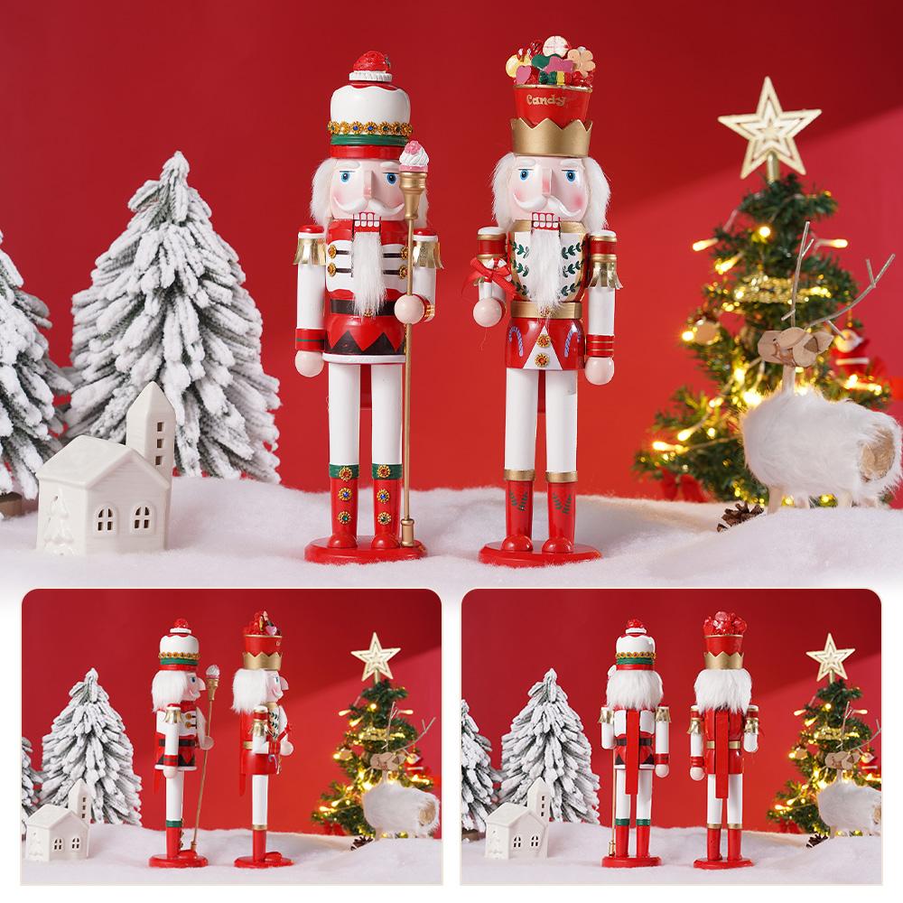 2Pcs 38CM Christmas Nutcracker Soldier Desktop Ornament Candy Series Wooden Handicraft Puppet Christmas Gift Home Decoration