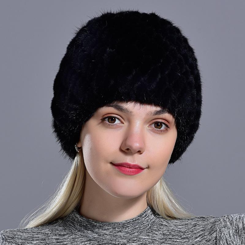 Зимние женские норковые шапки, меховая вязаная шапка, модная пушистая женская шапка из натурального меха, женские черные меховые шапки