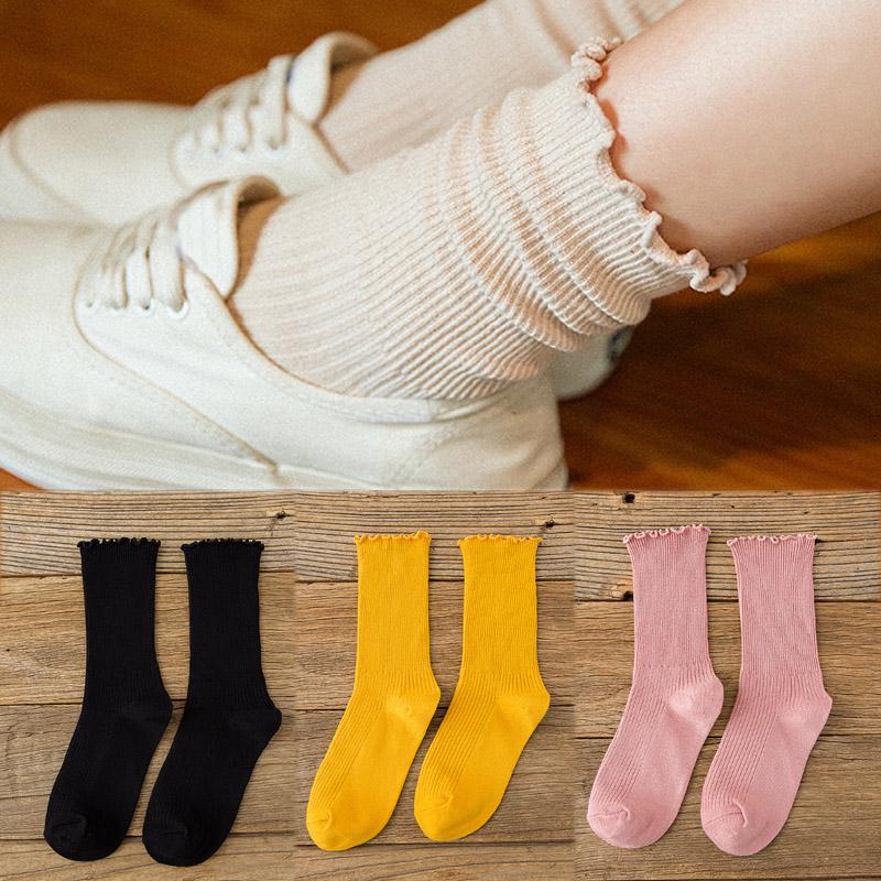 Однотонные чулочно-носочные изделия, носки до середины икры, удобные хлопковые осенние носки до щиколотки, женские носки