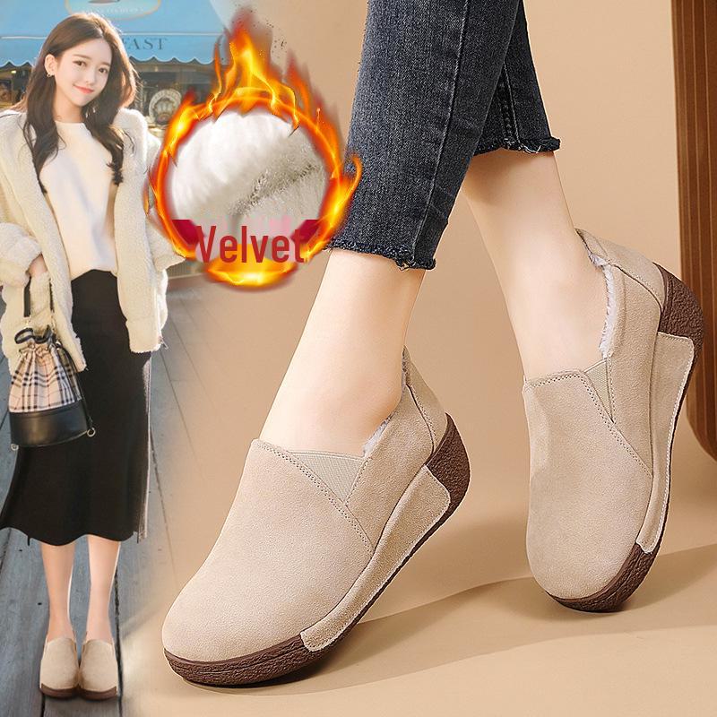 Осенне-зимняя обувь Plus Velvet Warm Slip-On: Толстая подошва, усиленный дизайн для женщин среднего и пожилого возраста