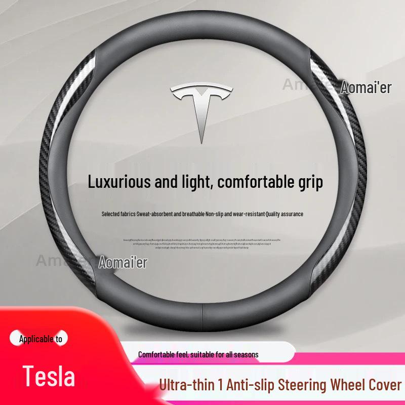 Genuine Leather Steering Wheel Cover for Tesla Model 3/Y - Ultra-thin Design