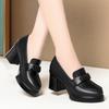 Fashion High Heels Spring New Thick Heels Mother's Shoes Deep Mouth Single Shoes For Women Thick Sole Hosting Etiquette Leather Shoes