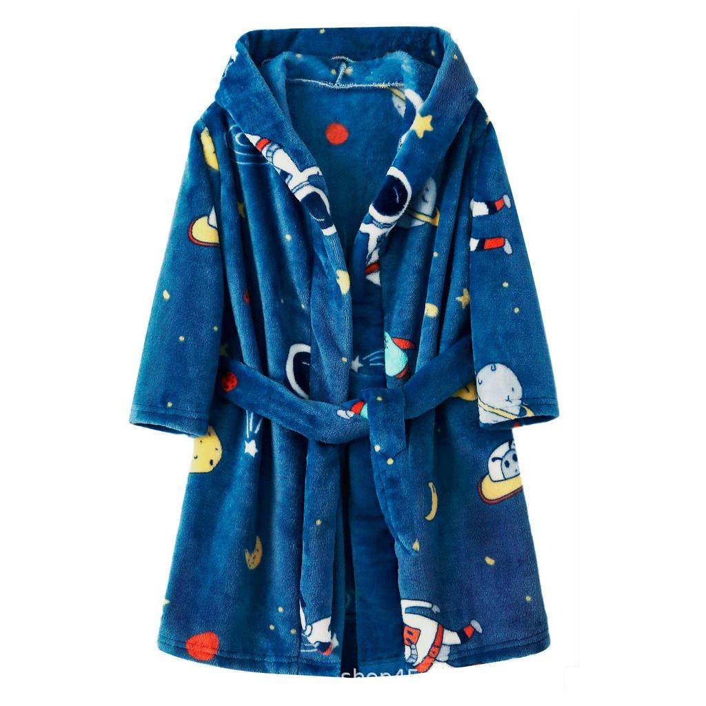 Children's Hooded Rainbow Horse Fleece Bathrobe – Thick, Warm, Autumn/Winter Print