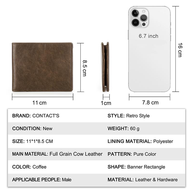 Тонкие кошельки CONTACT'S из натуральной кожи для мужчин, держатели для карт с магнитной пряжкой, зажимы для денег, брендовые роскошные дизайнерские мини-мужские кошельки