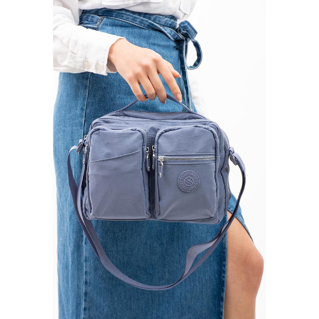 Women's Multi-pocket Waterproof Satin Fabric Adjustable Cross Strap Shoulder Bag