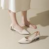 Носите 2025 новые женские летние удобные 100 полые носок ретро стиль остроносые сандалии французские на толстом каблуке