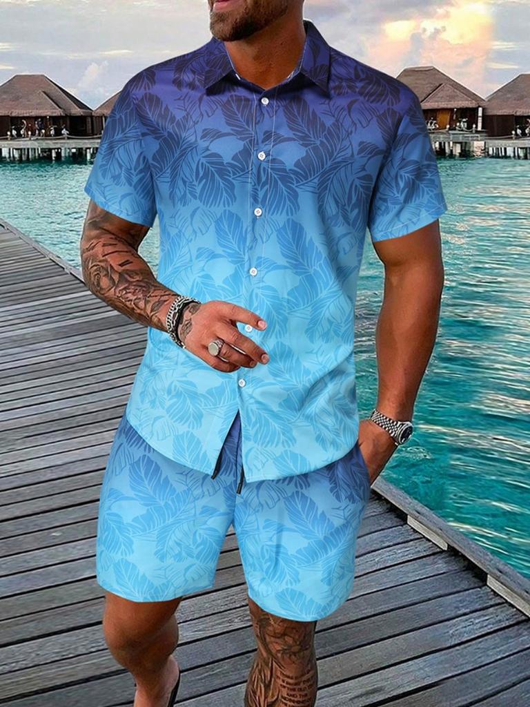 Summer Everyday Men's Sports Shorts Seaside Resort Men's Casual Shirt Men's Hawaiian Short Sleeve Shirt And Beach Shorts Set