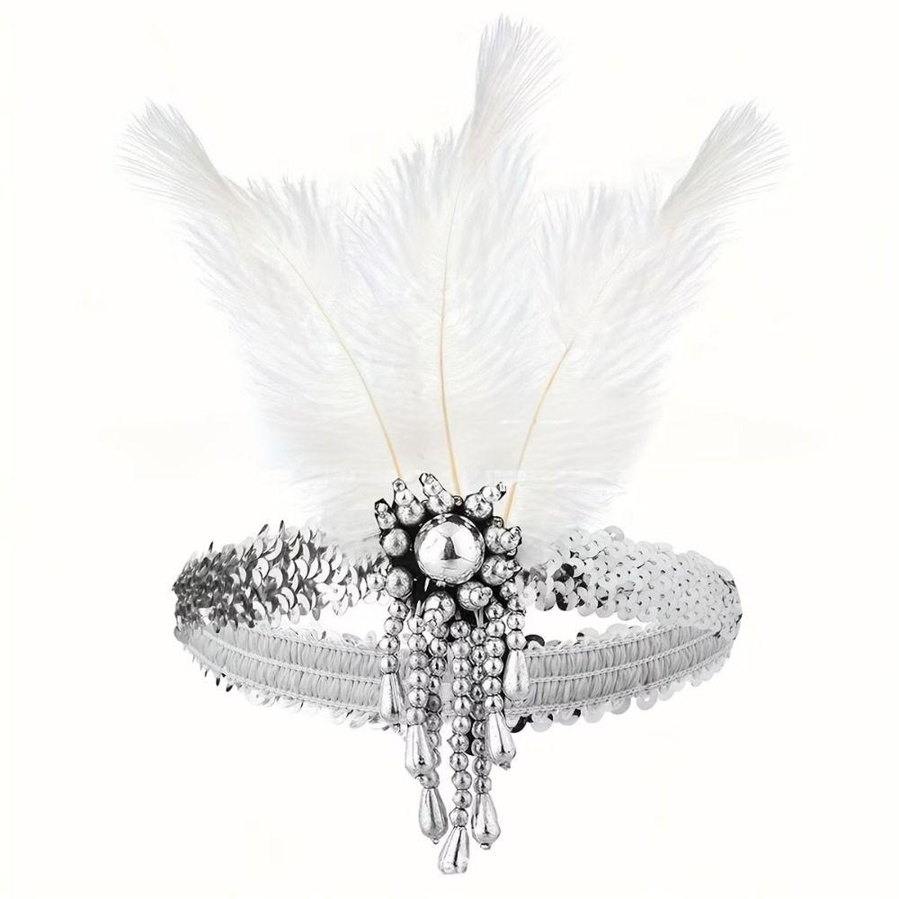 Stage Performance Feather Headpiece Sequin Hair Band 1920s Showgirl Headband  Brazilian Carnival
