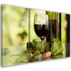 Three Piece Picture Canvas Print Red Wine Glass with Grapes