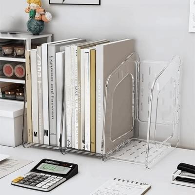 Прочный прозрачный акриловый подставка для книг, коробка для хранения и filing, полка для канцелярских принадлежностей из 3 секций, портативный органайзер для файлов, настольные принадлежности
