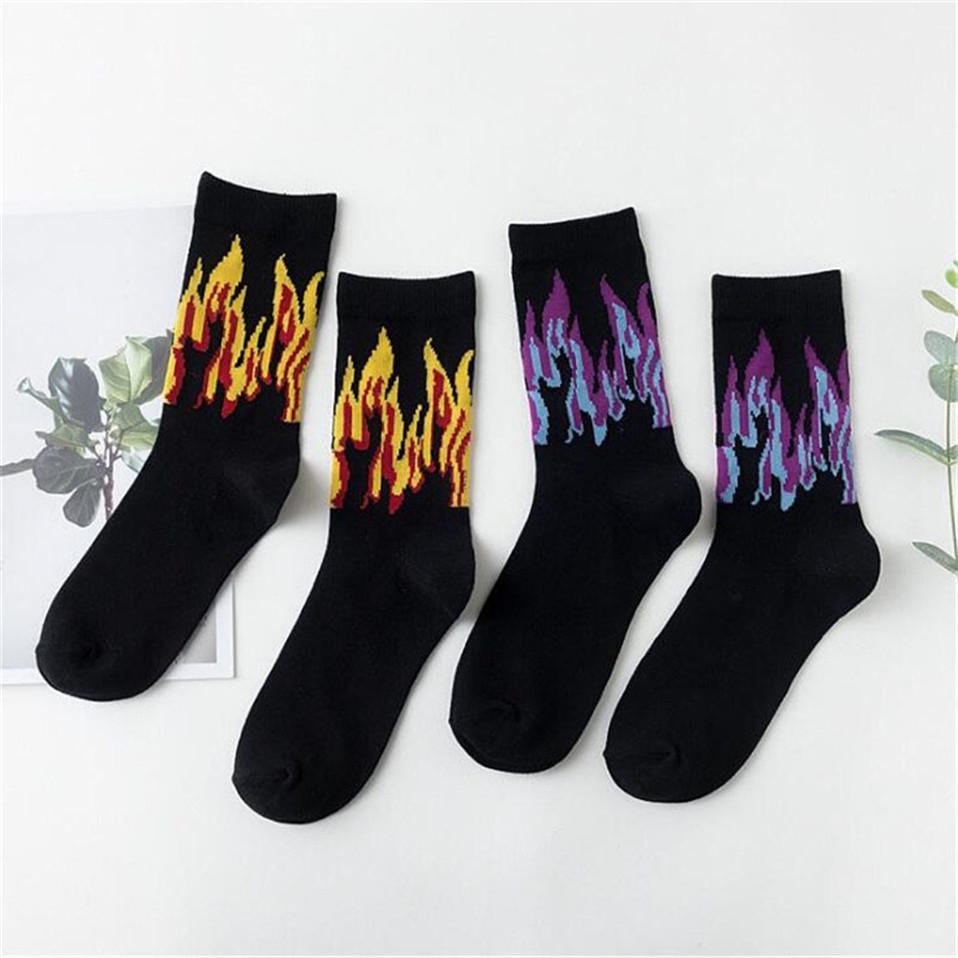 Fashion Hip Hop Hit Color On Fire Crew Sock Red Flame Blaze Power Torch Hot Warmth Street Skateboard