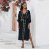 Beach Kimono Gold Embroidery Cover Ups for Swimwear Self Belted Swimsuit Cape Wrap Dresses Holiday Bathing Suits