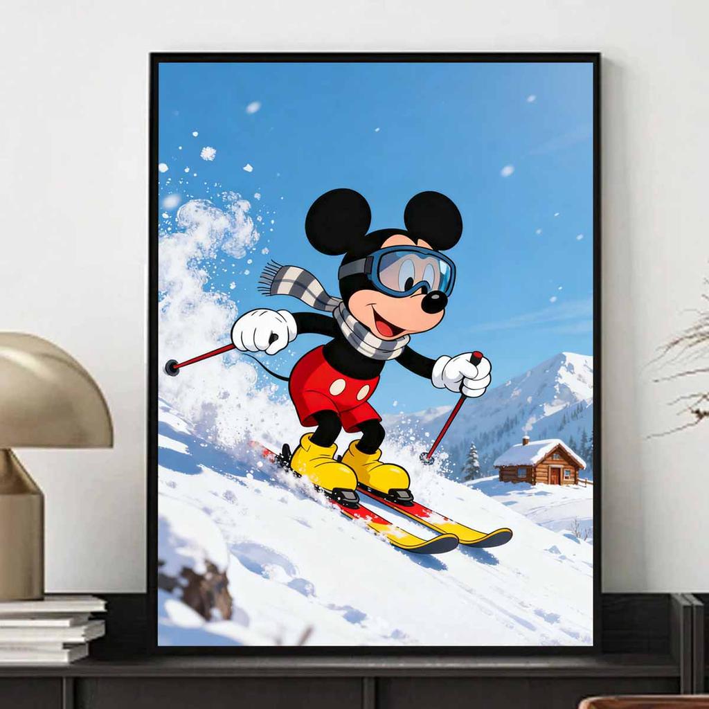 Disney diamond painting kit handmade diy5D home decoration gift unique idea Mickey skiing fun winter scene masterpiece craft project