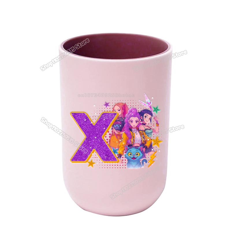 KPop Demon Hunters Letter A-Z Kids Toothbrush Cup Rumi Mira Zoey Girl Washing Mouth Mugs Water Cup Bathroom Toothbrush Holder