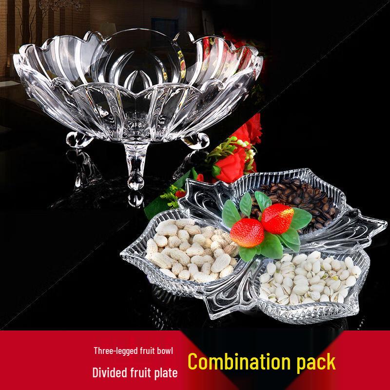 Flevance European Crystal Glass Divided Fruit & Snack Plate