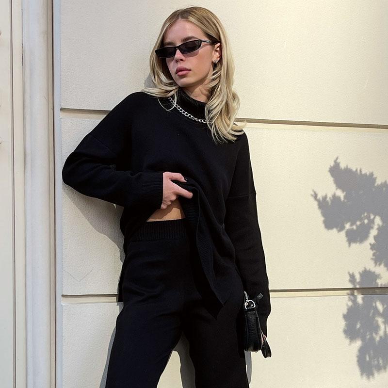 Женский осенне-зимний однотонный вязаный свитер с высоким воротом и длинным рукавом, повседневные топы