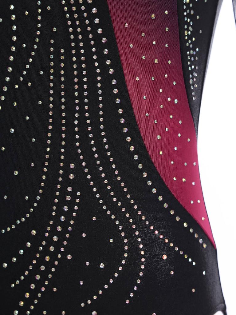 Женский купальник для фигурного катания со стразами, с длинным рукавом, с вырезами, боди для балетных и гимнастических тренировок